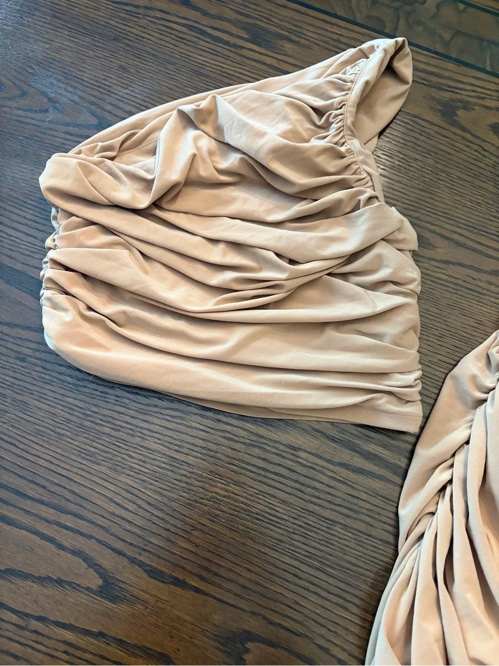 One-Shoulder Beige Ruched 2-piece Bodycon Dress - Women